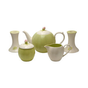 Gorham Rose Serenade Tea Pot Set With Candlesticks
